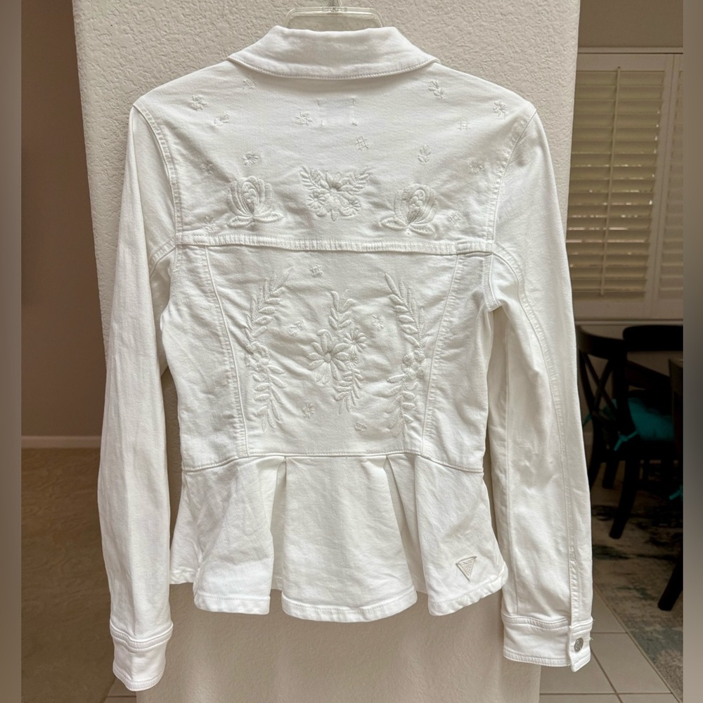 Guess Women's White  peplum Jean Jacket - Picture 5 of 13